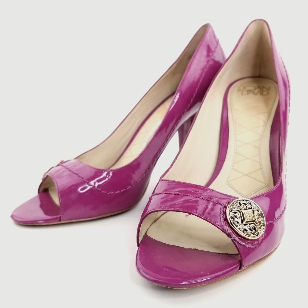 Joan & David Kiera Womens 9M Plum/Magenta Peep Toe Medallion Stiletto Pumps